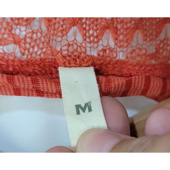 TINY Anthropologie Orange Coral Crochet Boho Lightweight Cardigan Sweater Medium - Picture 8 of 10